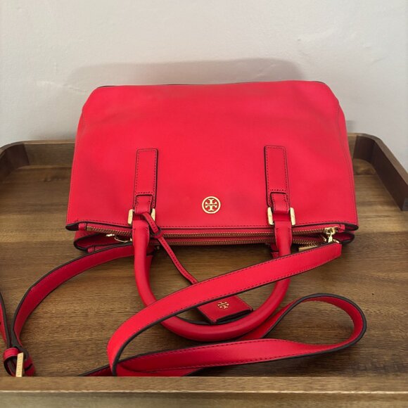 Tory Burch Red Saffiano Robinson Double Zip Leather Tote - Picture 6 of 10